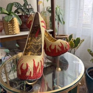 Bordello Gold and Red Flame Women's Heels